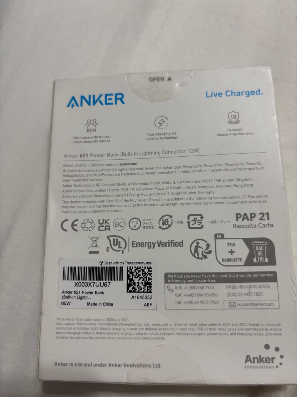 Anker 621 Power Bank - White and Blue Branding